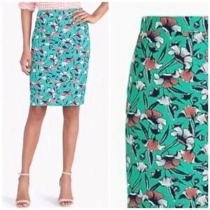 J by J. Crew Floral Printed Basketweave Pencil Skirt Green Coral Womens Size 0